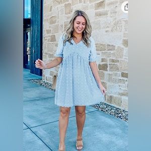 NWOT Swiss Dot Mini Dress (lined) Size Large Color Light Blue